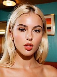 In the dimly lit motel room she reclines seductively on the bed her blonde hair cascading down her pale skin as her dark brown eyes lock onto yours